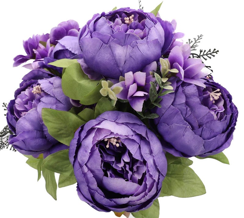 Duovlo Artificial Peony Silk Flowers Fake Flowers Vintage Wedding Home Decoration,Pack of 1 (Medium Purple) - Image 1